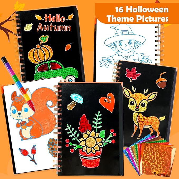 FUNNYB&G Foil Art Craft Activity for Kids - Thanksgiving Crafts Gift Bags for Kids Autumn Harvest School Party Favors Birthday Gifts Goodies Stuffers for Girls Boys 4 5 6 7 8 9 Years Old(Thanksgiving)