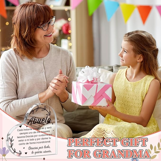 Yopyame Spanish Grandma Acrylic Gifts - Regalos para Abuela Heart Acrylic Plaque Ideas Keepsake Paperweights for Grandma in Spanish Father's Day Christmas Gifts for Grandma from Granddaughter Grandson