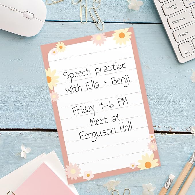 Retro Floral Sticky Note Pads / 4" x 6" Repositionable Checkered Smiley Face Sticky Notes / 5 Trendy Y2K Designs / 50 Sheets Per Pad Set of 5 / Made in USA