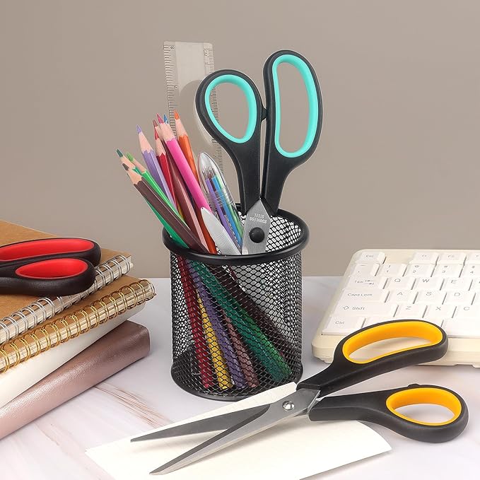 Scissors 8.5 Inch scissors all purpose Bulk Set of 3, Scissors for Office Home School Craft Supplies, Soft Comfort-Grip Right/Left Hand, Black