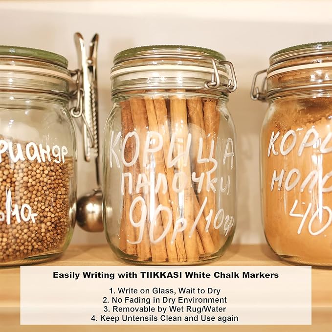 White Liquid Chalk Markers Set (8 Pack), 6mm Reversible Thick & Chisel Tip, Wet Erase Paint Pens for Non Porous Blackboard Chalkboard, Car Glass Windows, School Business Supplies