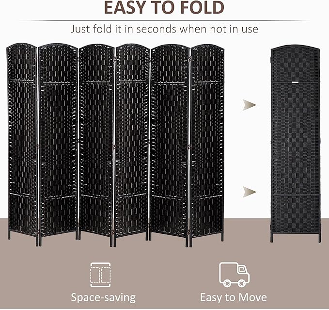 NicBex Room Divider 6 Panel Room Dividers with Wicker Weave Design Partition Room Dividers and Folding Privacy Screens 6 FT Wall Divider for Office, Room Separation,106.25"W x 0.75"D x 70.75"H, Black