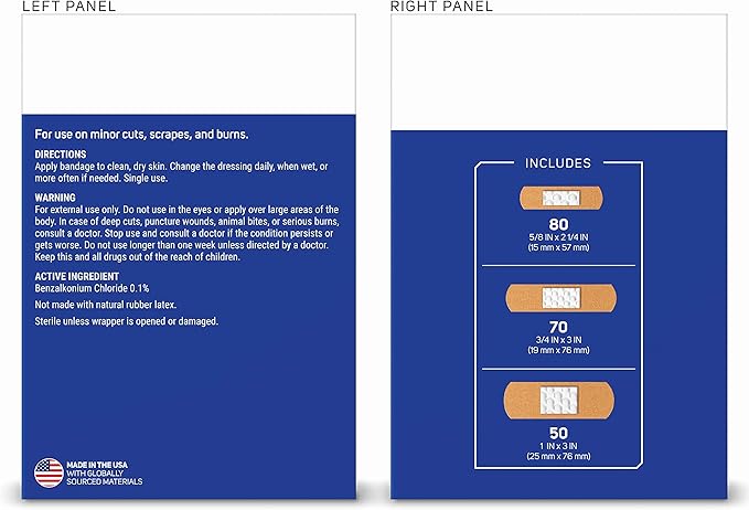 Care Science Fabric Adhesive Bandages, 200 ct Bulk Assorted Sizes | Flexible + Breathable Protection for First Aid and Wound Care
