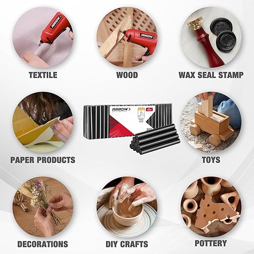 Arrow Full Size Hot Glue Sticks, 200 Pack Black Glue Gun Sticks, 4" and 1/2'' Diameter High Viscosity All-Purpose Gun Stick for DIY Art, Craft General Repairs, Festival Home Decoration