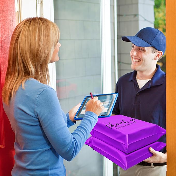 JinRuiKJ Thank You Poly Mailer 10x13 Inch 100 PCS, Shipping Bags for Clothing, Packaging Bags for Small Business, Strong Adhensive, Waterproof and Tear-Resistant Mailing Envelopes, Purple