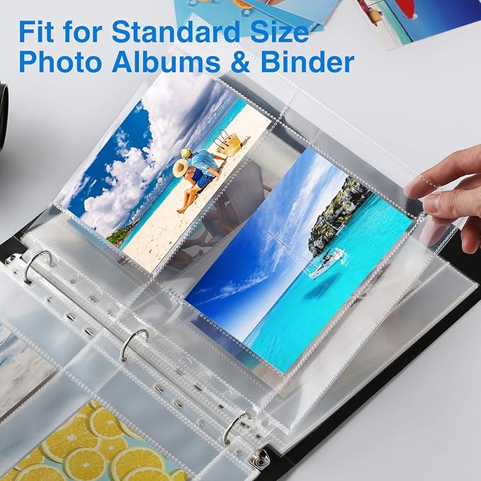 Sooez 30 Pack 4x6 Photo Sleeves, Heavy Duty Photo Sleeves for 3 Ring Binder (for 120 Pictures), Plastic Photo Album Refill Pages, Clear Archival Photo Album Sleeve, Photo Pages Sheets 8.5x11