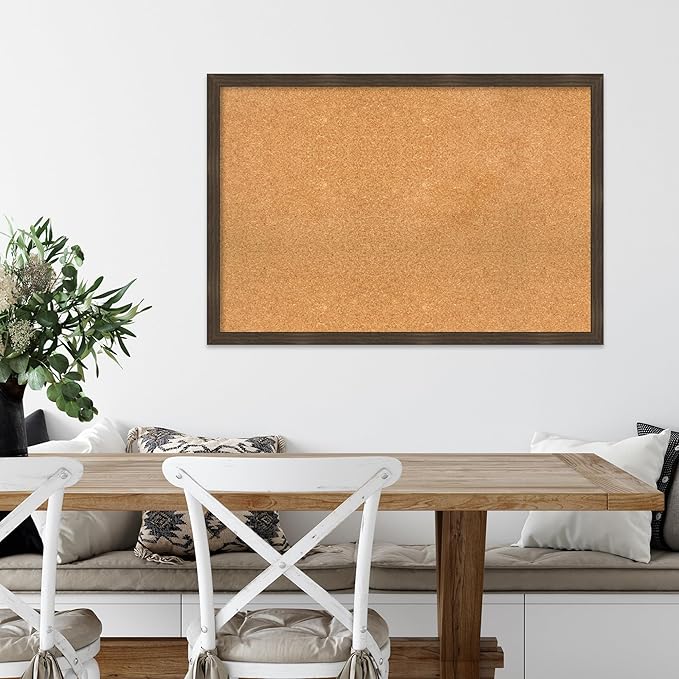 Amanti Art Natural Cork Board for Wall, 26x38 Vision Board with Brown Wood Frame, Large Corkboard Office Decor for Home Organization, Casual Corkboard Pinboard to display items for home organization
