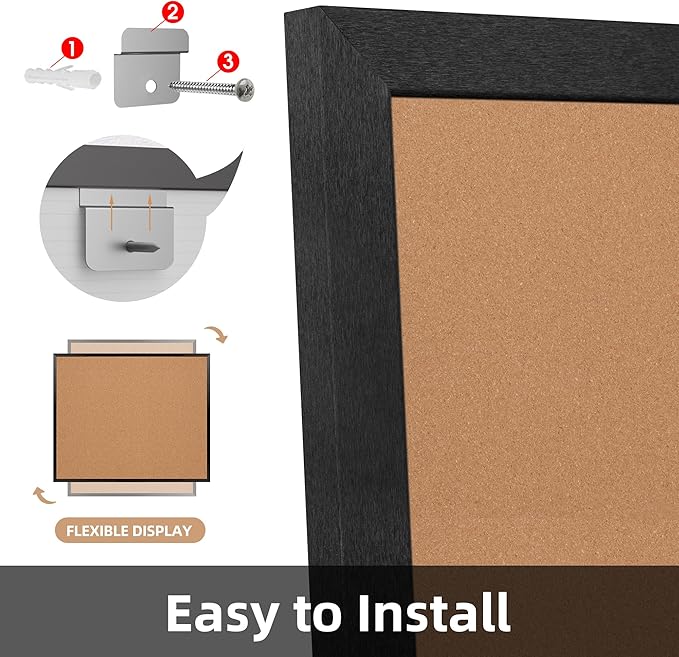 Board2by Extra Large Cork Bulletin Board 60" X 36", Black Wood Framed 5'x3' Corkboard for Wall, Wall Mounted Notice Pin Board with 18 Push Pins for School, Home & Office