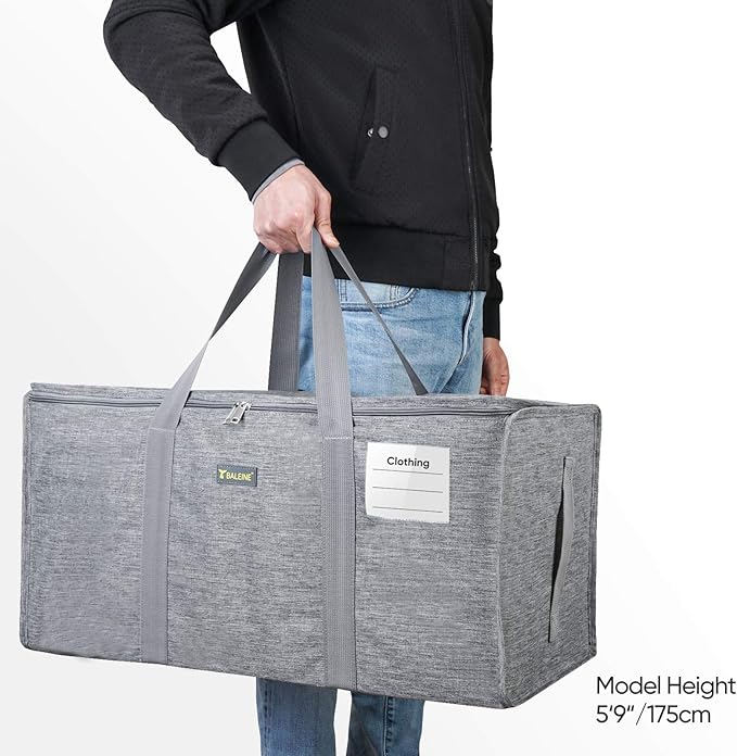 BALEINE Extra Large Storage Tote with Zippers & Carrying Handles, Heavy-Duty Oxford Fabric Moving Bags for Laundry, Space Saving, Storage,2-Pack, Winter Gray