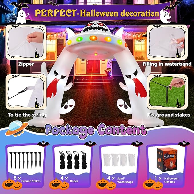 11FT Wide Halloween Inflatable Archway, 2025 Giant Inflatable Arch with Ghosts, Red Flame Light & Flashing Lights & LED Lights Outdoor Halloween Decor for Yard Garden Lawn Holiday Party