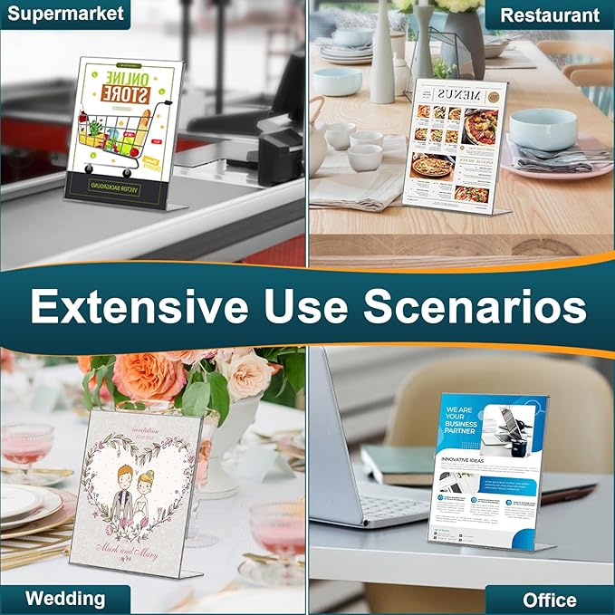 Acrylic Sign Holder 5x7 Inches, 16 Pack Clear Plastic Table Paper Display Stand, L-Shape Vertical Menu Holder Stand, Clear Picture Photo Flyer Display Stand for Restaurants, Store Show, Office Desktop