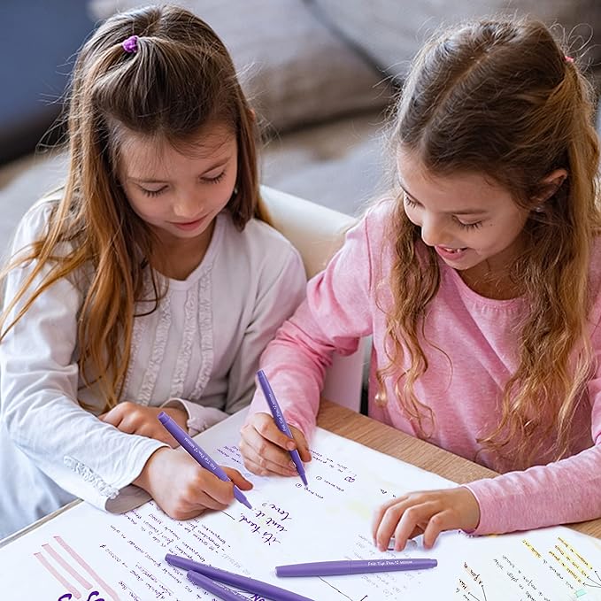 Lelix Felt Tip Pens, 15 Purple Pack, 0.7mm Medium Point, Felt Tip Markers Pens for Journaling, Writing, Note Taking, Planner, Perfect for School Office and Art Supplies