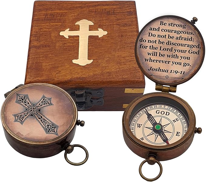 Baptism Gift Personalized Keepsake Compass Engraved Cross and Be Strong and Courageous, Confirmation Gift Ideas, Gift of Faith. Missionary