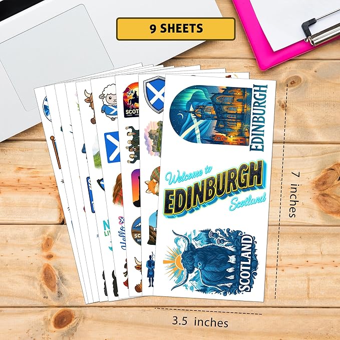 100 PCS Scotland Stickers Pack, Vinyl Waterproof Decals of Edinburgh Glasgow Highland Cow Castles and Scottish Symbols, Travel Souvenir Gift for Kids Teens Adults Scrapbook Laptop Water Bottle