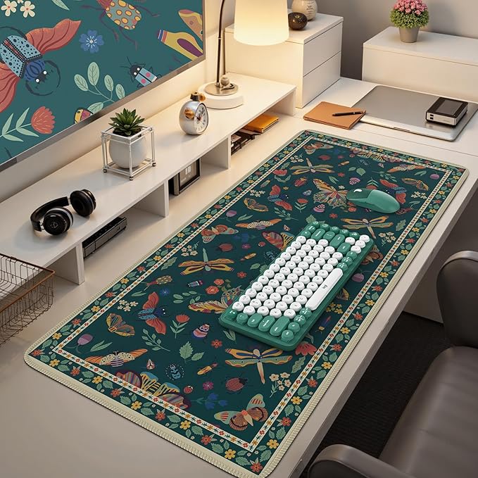 iCasso Desk Mat, Desk Matt for Desktop, Cute Desk Pad Mat, XXL Large Mouse Pad for Desk, Anti-Slip Big Mousepad with Stitched Edges, Keyboard Pad Mouse Mat for Computer(Green)