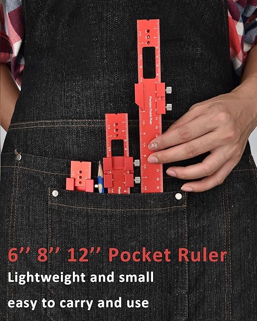 Woodworking Ruler Precision Pocket Rule - BOXmime 12,8,6 Inch Metal Slide Stop Marking Ruler Metric Inch Measuring Wood Working Scribing Rulers - Engineers Woodwork Adjustable Sliding Ruler