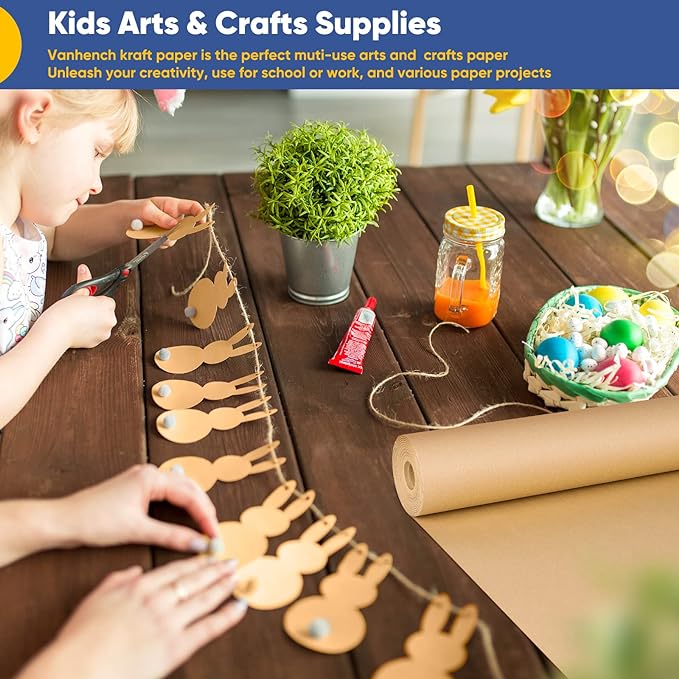 Vanhench Brown Wrapping Paper, Craft Kraft Paper 17.5"x 1200"(100') for Gift Wrapping Bulletin Board Arts & Crafts, Bouquet Flower Table Covering Poster Packing Shipping Christmas Supplies 70GSM 50LB