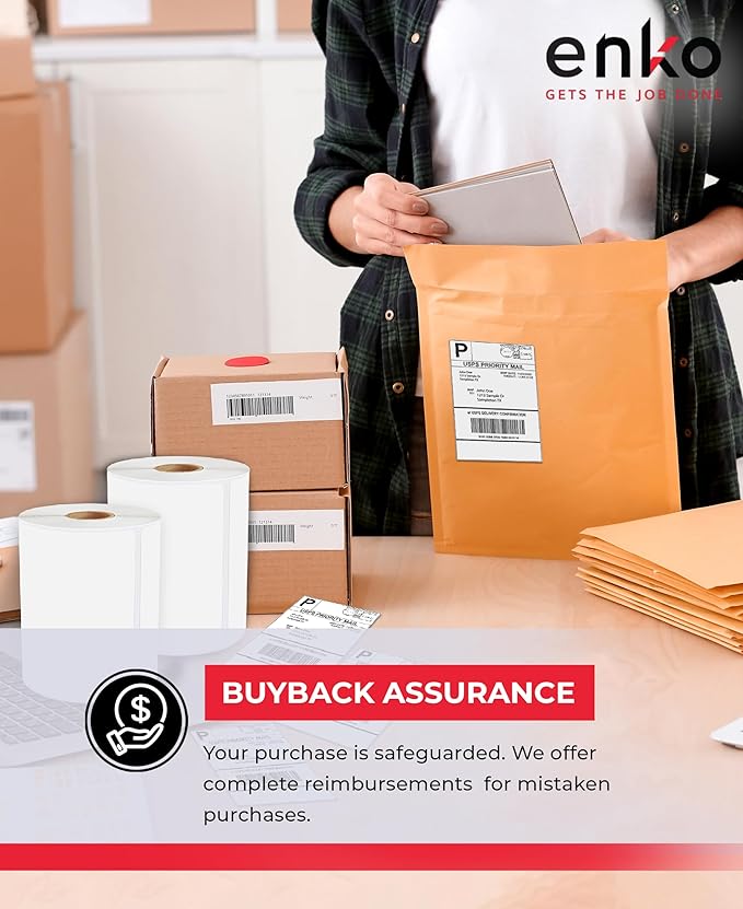 enKo Products - 4" x 6" Fanfold Direct Thermal Labels - White Shipping Labels, Perforated, Permanent Adhesive for Rollo, Zebra Printers (4 Stack, 2000 Labels) 500 Labels/Stack - Commercial Grade