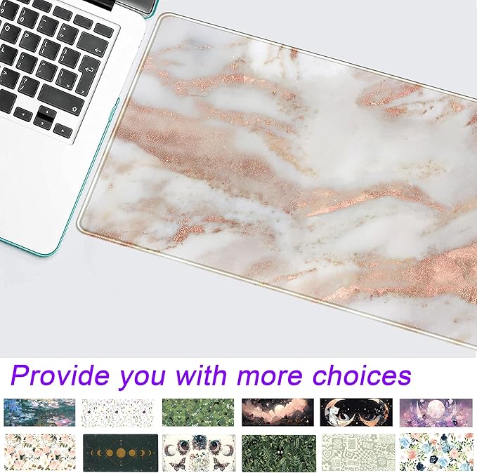 Cute Desk Mat Rose Gold Marble Mouse Pad Gaming XL Large Extended Desk Matt for Desktop Aesthetic Desk Pad, Laptop Keyboard Mouse Mat for Women Office Desk Decor Accessories Deskmat 31.5x11.8 in