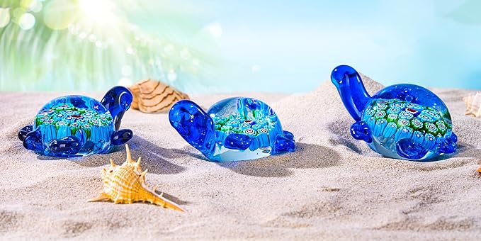 Hand Blown Glass Sea Turtle Figurine Paperweight,Sea Animal Ornament for Home Decor,Sea Animals Collection for Birthday Gift,Glass Tortoise Sculpture