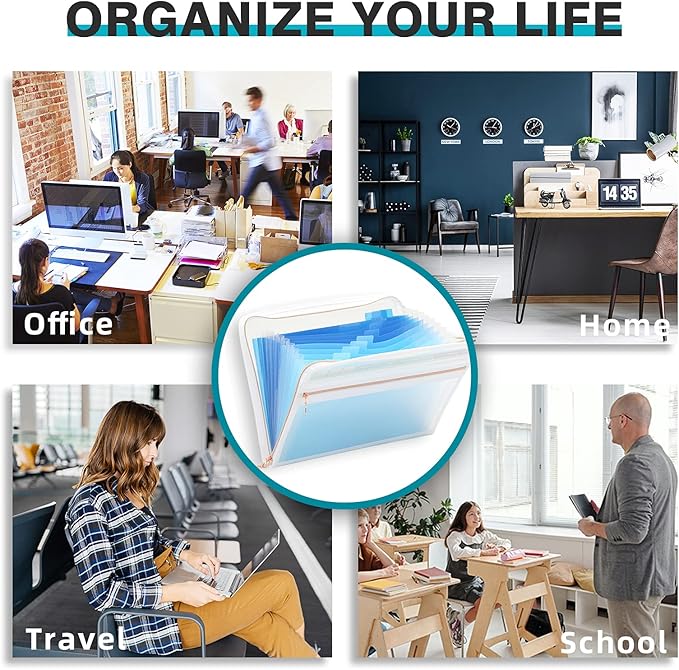 H4D 13 Pocket Expanding File Folder Organizer, Blue, 8.5-x-11-inch