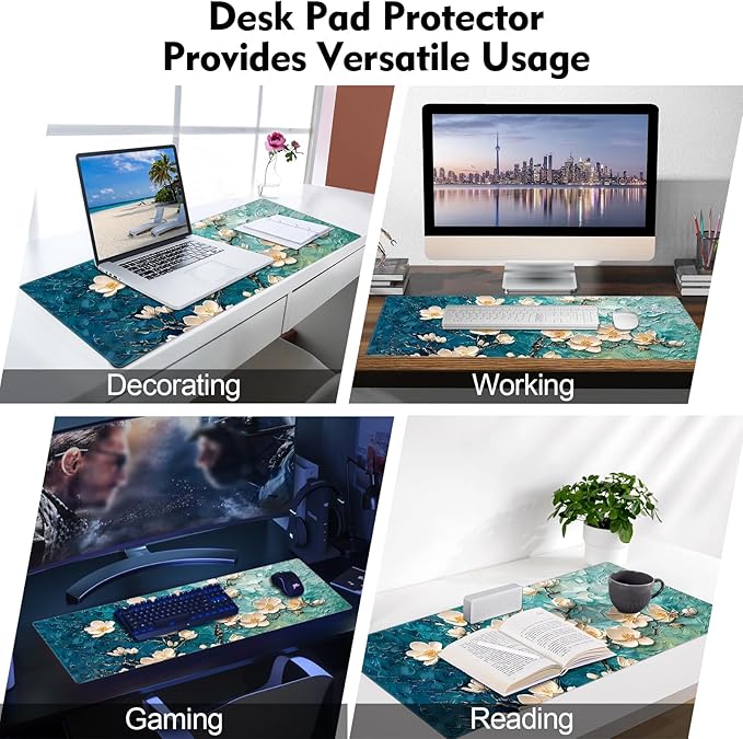 Galdas Gaming Mouse Pad XXL XL Large Long Extended Big Mousepad Non-Slip Rubber Keyboard Desk Pad with Stitched Edges for Laptop Home Office (31.5x11.8x0.08 Inch) … (Painting Flowers)