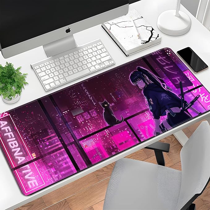 Japanese Samurai Anime Mouse Pad Large Desk Mat Extended Keyboard Mouse Pad Gaming Mousepad with Non-Slip Base and Stitched Edge Anime Mouse Mat Desk Pad 31.5 X 11.8 In Mouse Pads for Desk Home Office