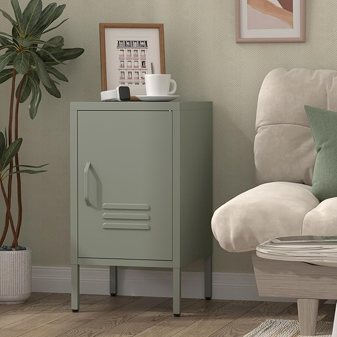 Metal Nightstand,Storage Cabinet with Shelf,Single Door Metal Cabinet,Multifunctional Home Table,Green