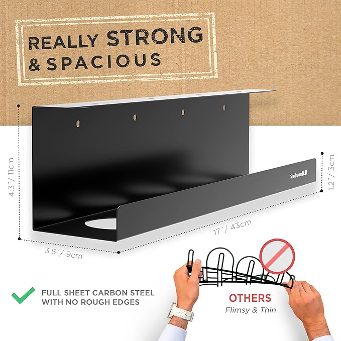 Under Desk Cable Management Tray - No Drill Organizer for Glass Desk. Perfect Standing Cable Management Rack (Black Wire Tray - Single 17'')