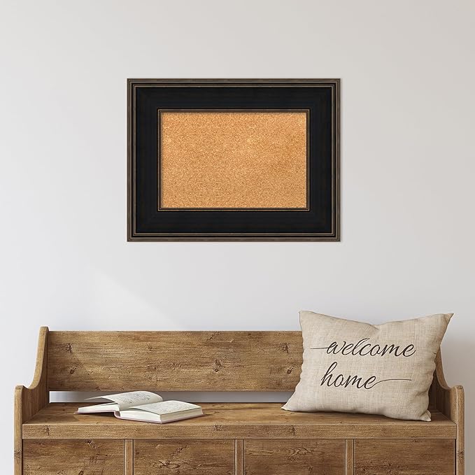 Amanti Art Natural Cork Board for Wall, 20x26 Vision Board with Brown Wood Frame, Small Corkboard Office Decor for Home Organization, Casual Corkboard Pinboard to Display Items for Home Organization