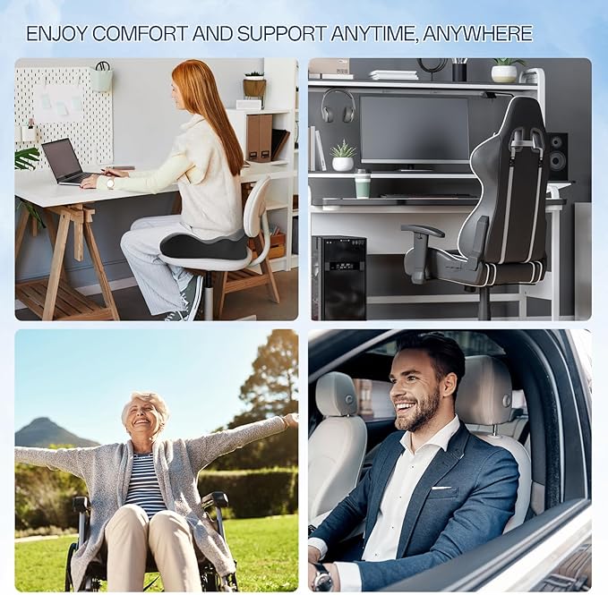 Seat Cushion, X-Large Memory Foam Office Chair Cushion, for Pressure Relief Sciatica & Pain Relief for Long Sitting Hours on Office/Home Chair, Car (Grey)