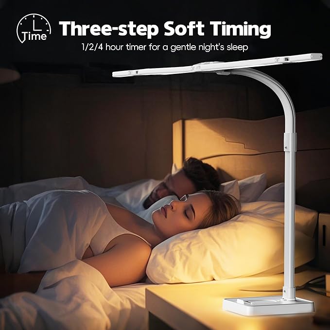 LED Desk Lamp for Home Office - 24W Bright Double Head Desk Light with Clamp Eye Caring Architect Task Light 25 Lighting Modes Adjustable Flexible Gooseneck Lamp (All White)