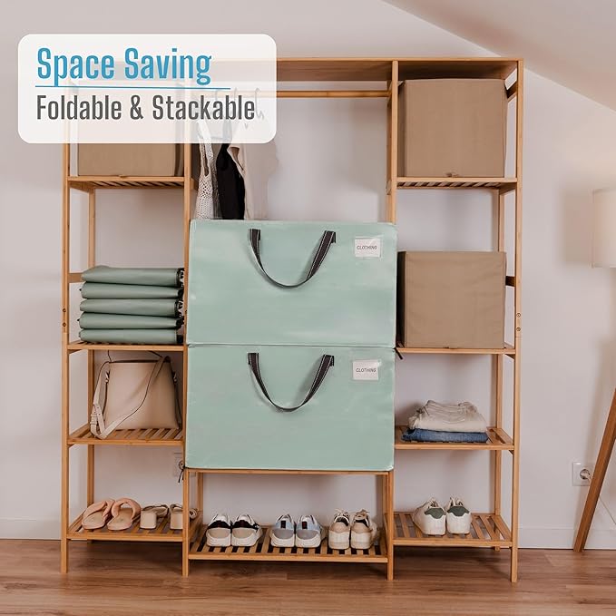 VENO 2 Pack Moving and Storage Bags, Heavy Duty, Alternative to Moving Boxes, Large Packing Totes Supplies for College Dorm Room with Zipper for Clothes, Wide Open Design (Shiny Light Green, 2 Pack)