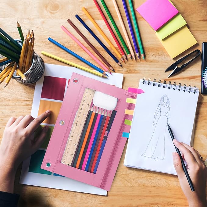 YoeeJob 36 Pack Zipper Pencil Pouch for 3 Ring Binder with Clear Window for School and Office Supplies (Pink)