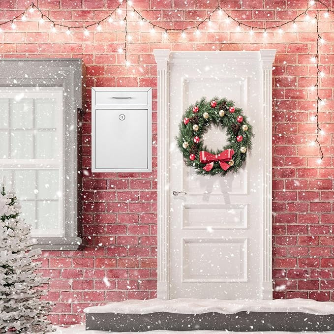 Locking Mailbox with Key for Outdoor 12.2 x 8.5 x 3 Inches Large Wall Mount Mail Box with Lock Security Mail Drop Metal Collection Boxes Hanging Secure Postbox(Creamy White)