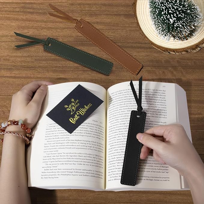 Leather Bookmark, 6 Pcs Classic Style Bookmark for Men, 0.05 Inches Thin Handmade Stitched Book Mark, Page Markers Reading Gifts for Book Lovers and School Students (Dark Retro)