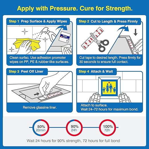 Tapsi Double-Sided Tape Heavy Duty – 1" × 9.85FT Removable Mounting Tape with Adhesion Promoters – Damage-Free Wall Hanging Strips for Pictures, Posters, LED Lights, Car Trim & Painted Concrete