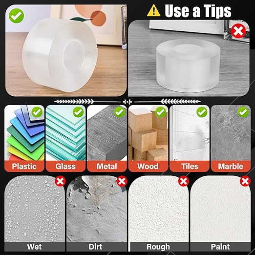 Navona 2In x 10Ft Double Sided Nano Tape, Heavy Duty Removable Transparent Mounting Tape for Walls, Home, Office, Kitchen โ Multipurpose Reusable Adhesive Tape