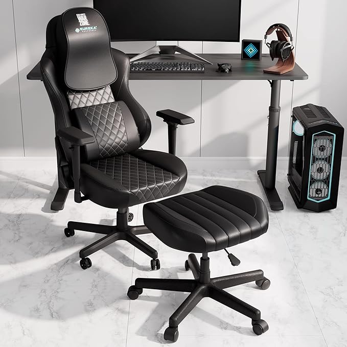 EUREKA ERGONOMIC Multi-Use Stool, Height Adjustable Swivel Rolling Stool Chair W Wheels, Ottoman Footrest for Gaming, Home Office, Black