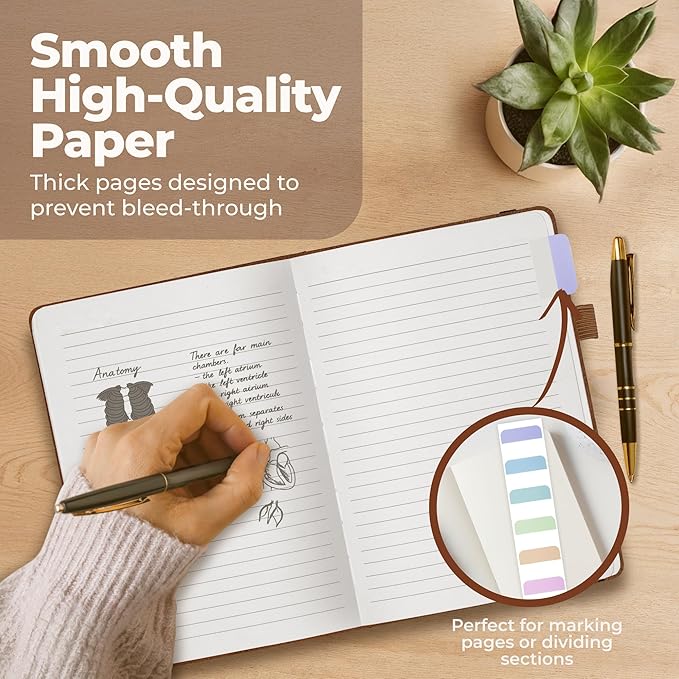 Lined Leather Bound Journal Notebook, A5 Hardcover - Brown 5.8x8.3" - Thick 300 Pages College Ruled Paper Journals for Men and Women - Personal and Professional Note Book for Writing & Journaling