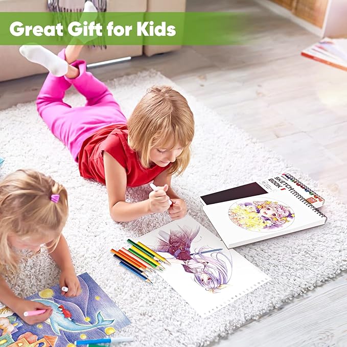 Soucolor Artist 9x12 Sketch Book Set, 4 Pack 100-Sheet Spiral Drawing Pads (68lb/100gsm) | Acid-Free Drawing Paper for Teens, Adults Classroom Art Supplies, Charcoal, Graphite, Pastel Pencils & Sticks