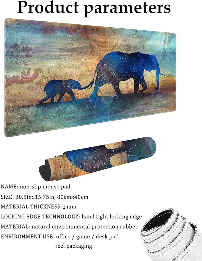 Elephants Customized Large Extended Gaming Mouse Pad with Stitched Edges and Non-Slip Rubber Base,Suitable for Office and Home Use,31.5x15.7 Inches