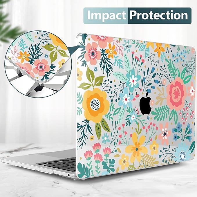 TWOLSKOO Compatible with MacBook Pro 13 inch Case 2023-2016 A2338 M2/M1 A2251 A2289 A2159 A1989 A1706, Plastic Hard Shell Cover & Keyboard Skin & Screen Protector, Abstract Flower