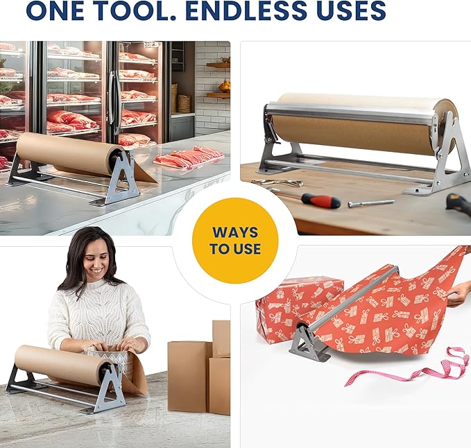 DIY Crew 24 Inch Paper Roll Dispenser and Cutter - Heavy-Duty Wall Mountable, Non Slip Tabletop - Kraft, Freezer, Butcher Paper - Up to 1000ft Rolls
