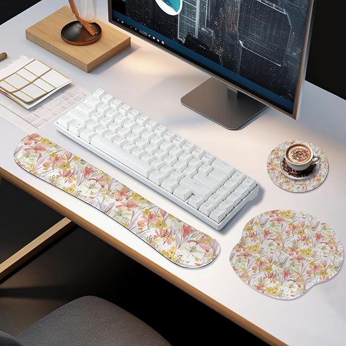 RICHEN Wrist Rest Support for Mouse Pad&Keyboard Set, 3-in-1 Computer Mousepad,Keyboard Wrist Rest and Coaster Set, Non-Slip Keyboard Wrist Rest and Mouse Pad Set Ergonomic Design (YKMWR-63)