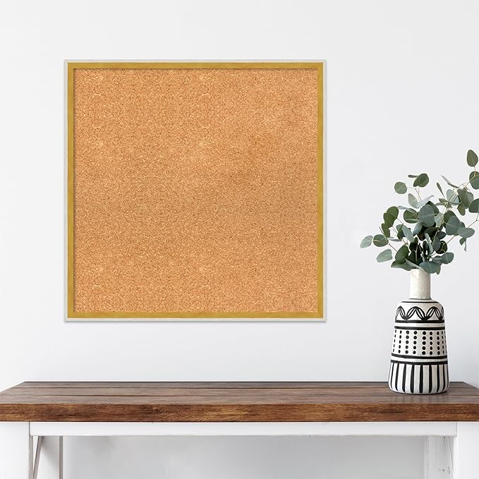 Amanti Art Natural Cork Board for Wall, 23x23 Vision Board with White Frame, Medium Corkboard Office Decor for Home Organization, Modern Corkboard Pinboard to Display Items for Home Organization in