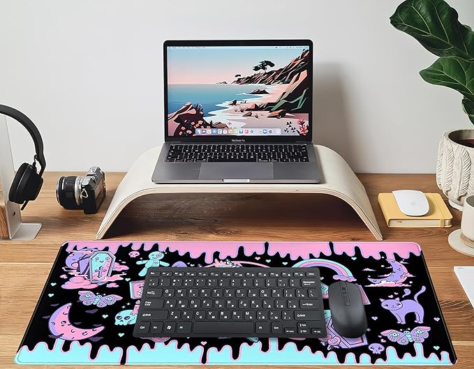 Cute Pastel Goth Desk Mat Kawaii Japanese XXL Extra Large Extended Desk Pad Gaming Mouse Pad, Anime Computer Laptop Mat Keyboard and Mouse Mat for Women Office Desk Decor Gamer Gift 31.5"x15.75"