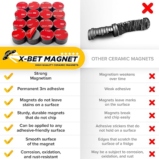 X-bet MAGNET - Adhesive Magnets - 50 Pieces - Round Disc - Strong Sticky Adhesive Backing - Ceramic Ideal for DIY, Craft, Kitchen - 0.7"x0.2"