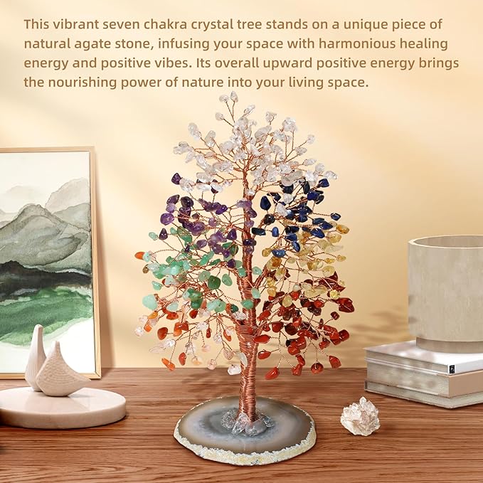 Hopeseed 7 Chakra Crystal Tree of Life Handmade Bonsai Healing Crystal Trees for Home, Desk, Living Room, Office Decor for Positive Energy, Good Luck Birthday Gifts for Women, Mom, Men