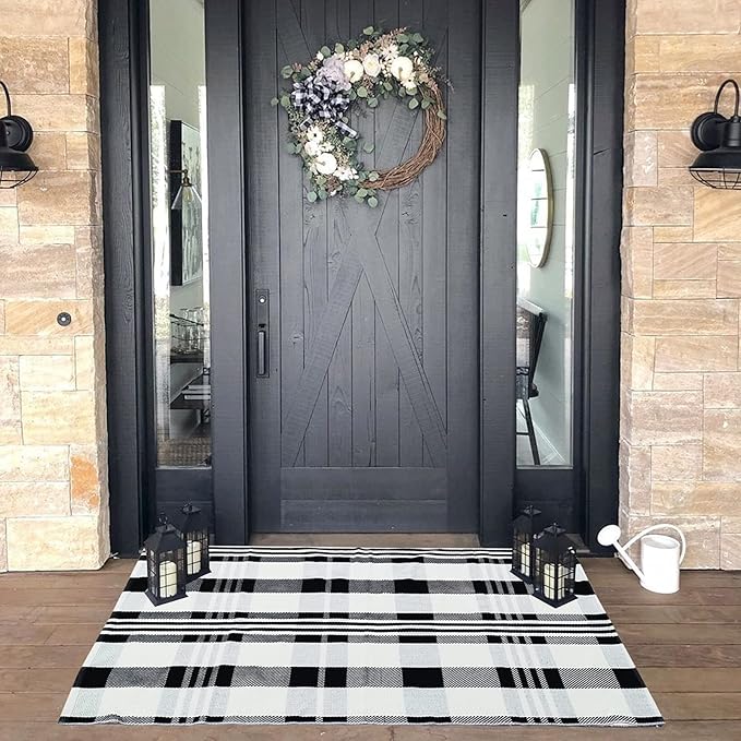 Buffalo Plaid Outdoor Rug 27.5"x43" Front Door Mat for Front Porch Decor,Spring Summer Welcome Mats Outdoor Indoor, Doormat for Farmhouse/Entryway/Home Entrance